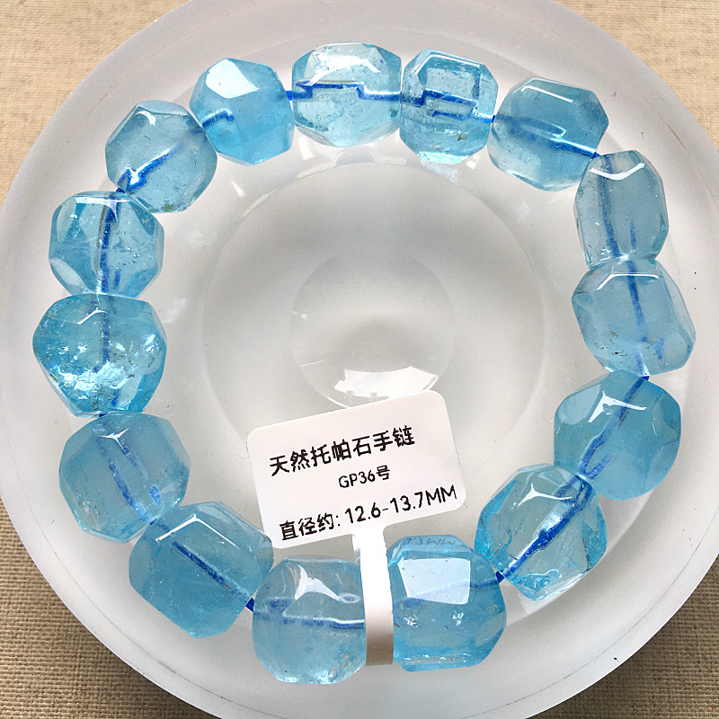Natural Topaz Freeform Bracelet, Blue Topaz Crystal Faceted Single Circle Jewelry for Men and Women, Gift Item with One Image Per Item