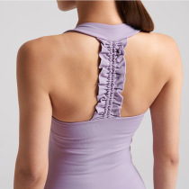 Ruffle ruffled pleated beauty back Halter quick-drying breathable Slim sports vest with chest pad Running Yoga Fitness Dancing