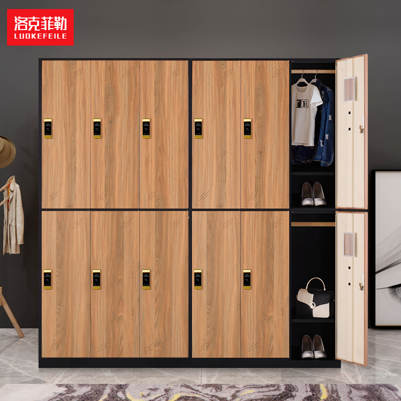 Rockefeller Steel Gym 6 Door Locker Sub-Dormitory Staff Cabinet Wood Grain Tin Storage Wardrobe with Lock