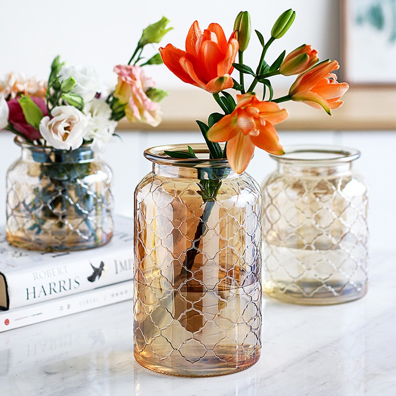 Glass Vase Fittings Nordic Living Room Flower Modern Simple Transparent Soft Decorations Water - cultivated Rich Bamboo Flower