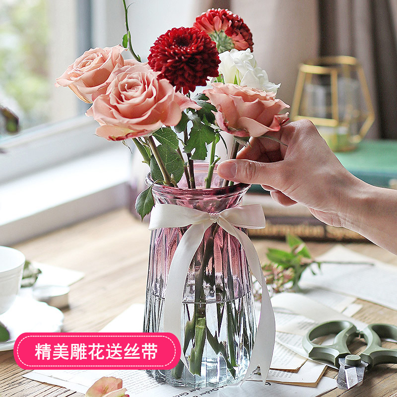 Glass vase European-style colored water peels rich and expensive bamboo gold Ge rose lily Vase Living Room With Dry Flower Decoration