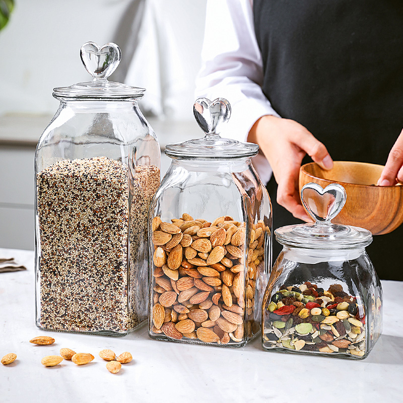 Square glass sealed jars food storage glass bottles Kitchen Miscellaneous Cereals Honey Lemon Thyme size Number
