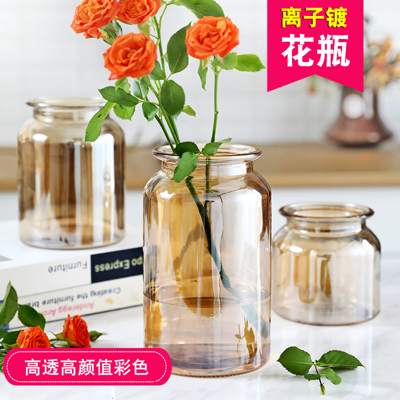 Small fresh stained glass vase transparent ins amber colorful hydroponic lucky bamboo insert gold ge vase living room