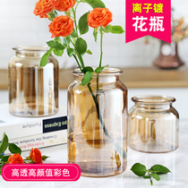 Hipster stained glass vase transparent ins Amber colorful hydroponic rich bamboo insert green vase living room