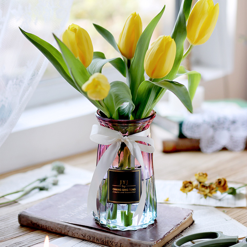 Color glass vase L' Osvins small and clear new label Fold Paper Drying Flower vase Living room Desktop Water Pepe Gold Ge