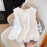 Жилет без рукавов, летняя кружевная короткая рубашка с бантиком