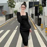 Белое весеннее платье, дизайнерский приталенный корсет, фонарь, юбка, французский стиль, квадратный вырез, новая коллекция, с акцентом на бедрах