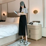 Черный летний костюм, тонкая длинная длинная юбка, подходит для подростков, коллекция 2023, средней длины, высокая талия, А-силуэт