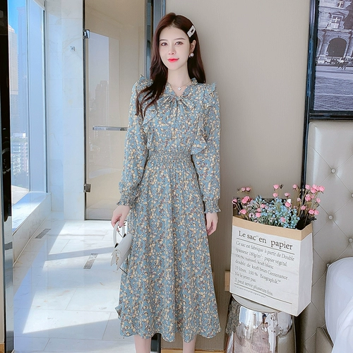 Весеннее осеннее шифоновое платье, 2023, французский стиль, изысканный стиль, яркий броский стиль, по фигуре, подходит для подростков