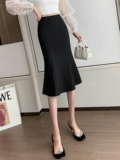 Женская 2025 весна и осень новая тонкая эластичная узкая юбка средней длины с высокой талией