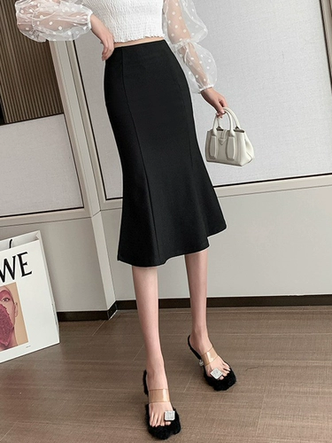 Женская 2025 весна и осень новая тонкая эластичная узкая юбка средней длины с высокой талией