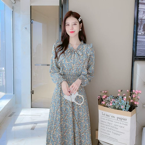 Весеннее осеннее шифоновое платье, 2023, французский стиль, изысканный стиль, яркий броский стиль, по фигуре, подходит для подростков