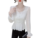 Осенний корсет, модный кружевной шелковый лонгслив, коллекция 2023, в западном стиле, французский стиль, квадратный вырез