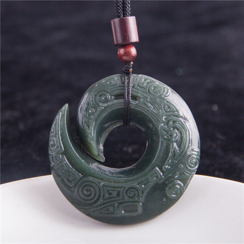 Hetian Qingyu peace buckle Natural jade men and women's jade pendant twist Qiankun Jade pendant ancient style