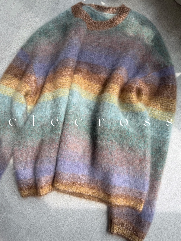 【Sunset Palette】100% Brushed Cashmere Rainbow Gradient Sweater Soft Knitwear for Women