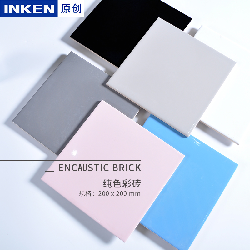 Color tile toilet tiles 200 kindergarten wall tiles pure Mediterranean blue 300 kitchen pink anti-slip floor tiles