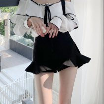 Liu Sansan 2021 New Simple Wind Black High Waist Ruffles Fashion Joker Slim Casual Shorts Women Summer