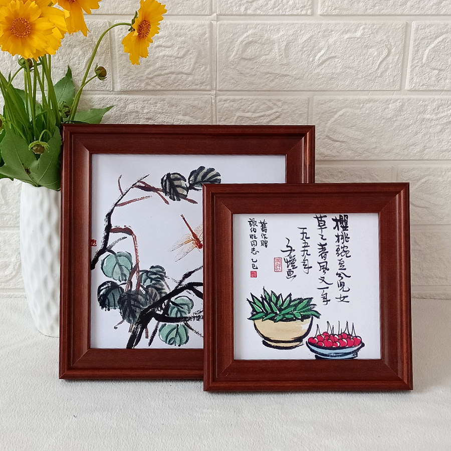 Eurostyle solid wood square photo frame hanging wall 33 Calligraphy Calligraphy and painting frame Framed Cross Embroidered frame swing stage 7 inches
