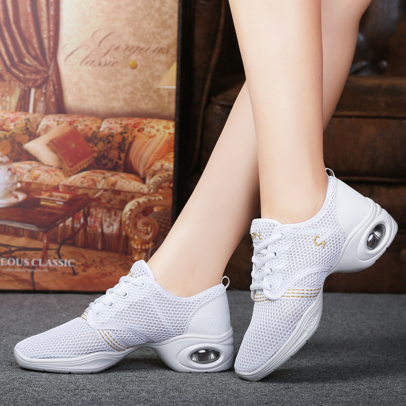 Sen Song 2022 New White Dance Shoes Women Adults Softbottom Square Dance Shoes Spring Net Face Jazz Dance Shoes