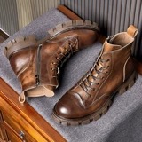 Martens, зимние ретро ботинки в английском стиле для отдыха на платформе, из натуральной кожи