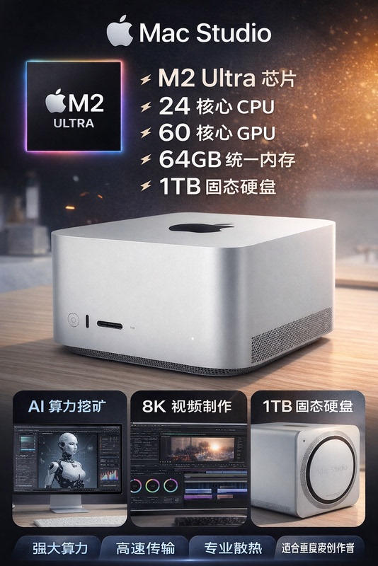Macstudio Workstation M1-M4Max Chip Large Memory Computing Power Ai Inference