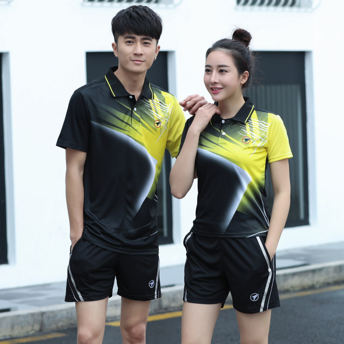 Table tennis suit set men's and women's short sleeve quick-drying breathable training competition suit New lapel sports badminton suit