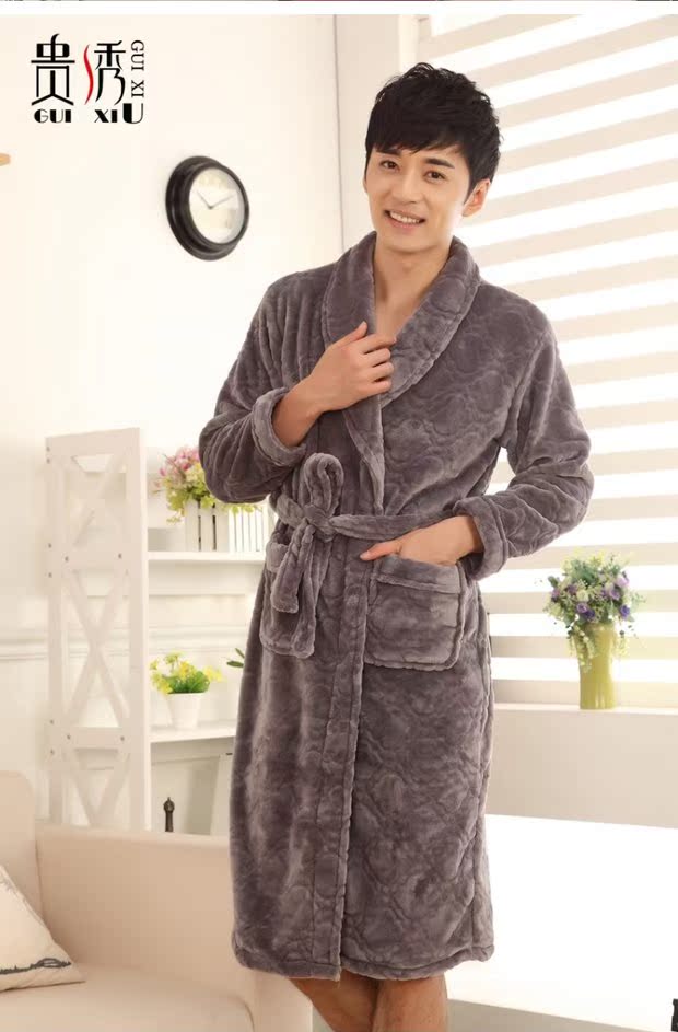 Mùa đông nhung nhung áo choàng trung niên nam áo choàng flannel mùa dài dịch vụ nhà đồ ngủ cộng với phân bón thêm mã lớn áo ngủ 2 dây