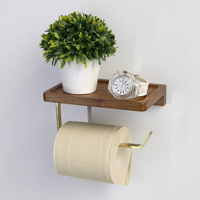 Paper towel rack dressing room toilet roll toilet paper rack solid wood mobile phone rack wooden free toilet paper rack free punching