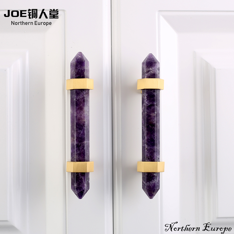 European brass handle Nordic luxury naturalism natural crystal cabinet door furniture wardrobe drawer drawer single hole handle