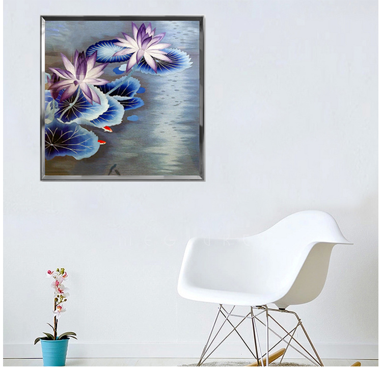 Su thêu thêu kit tự làm người mới bắt đầu trang trí thủ công sơn hoa sen tím 30 * 30CM khung thêu