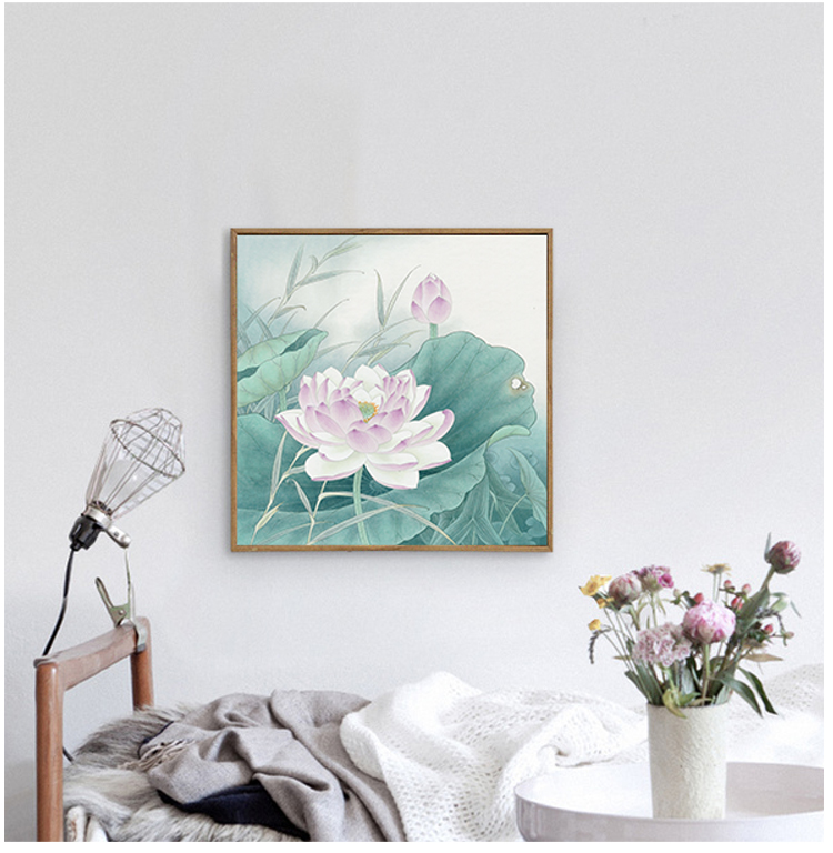 Su thêu thêu DIY kit người mới bắt đầu trang trí thủ công sơn tím hoa sen tím gió buổi sáng 30 * 30CM tranh thêu chữ