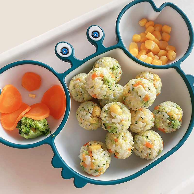 Baby plate Suction cup grid plate Baby children learn to eat cartoon cute drop tableware set Silicone food bowl