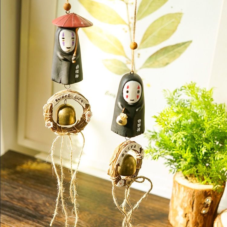 Girls bell pendant home pastoral anime gift mask male wind chime door ornament car hanging resin gift wind chimes