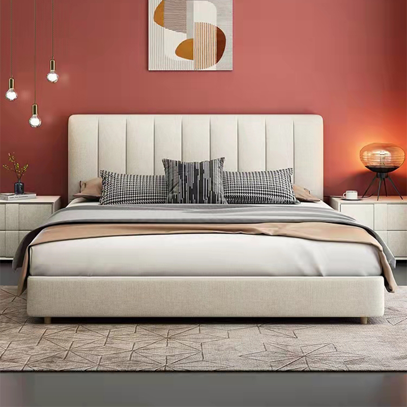 Fabric bed modern minimalist master bedroom big bed solid wood wedding bed double bed light luxury bedroom Nordic furniture technology cloth bed