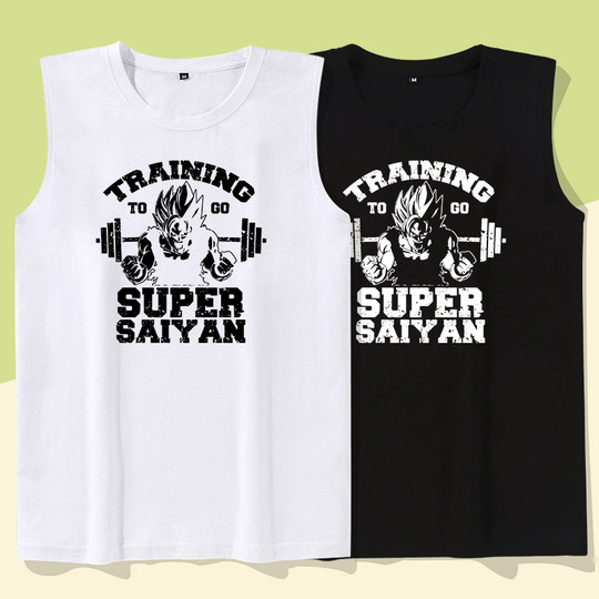 孙悟空超级赛亚人健身房撸铁训练锻炼身体无袖T恤纯棉运动汗背心