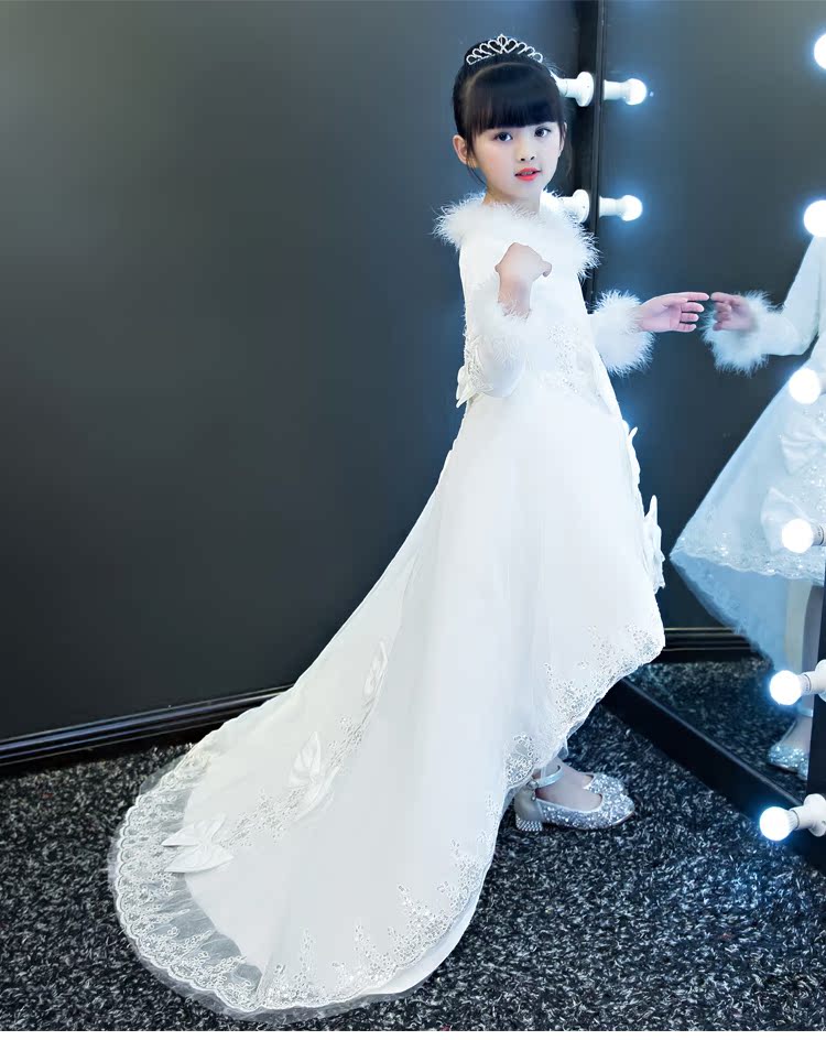 Đám cưới trẻ em lông bông gạc mô hình sàn catwalk nhỏ chủ trang phục cô gái mùa đông dấu hoa cô gái trang phục piano vest trẻ em