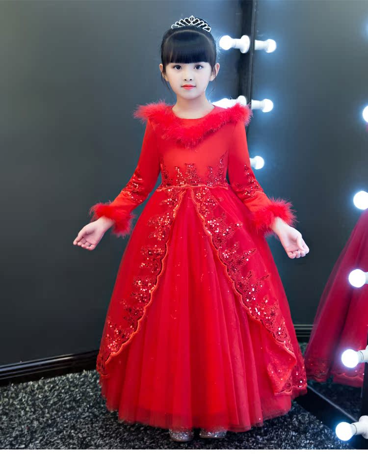 Cô gái đám cưới sợi poncho váy dài mùa thu và mùa đông trẻ em sinh nhật chủ nhà nhỏ váy buổi tối hoa cô gái trang phục piano comple đẹp cho bé trai