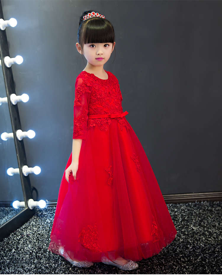 Hoa cô gái váy công chúa váy đỏ trẻ em đám cưới lớn trẻ em gái sinh nhật trang phục piano váy váy dài thời trang trẻ em