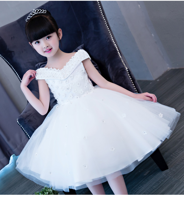 Cô gái sinh nhật buổi tối ăn mặc công chúa váy chủ trẻ em váy cưới tutu mùa hè hoa cô gái đàn piano trang phục trắng shop bán đồ trẻ em