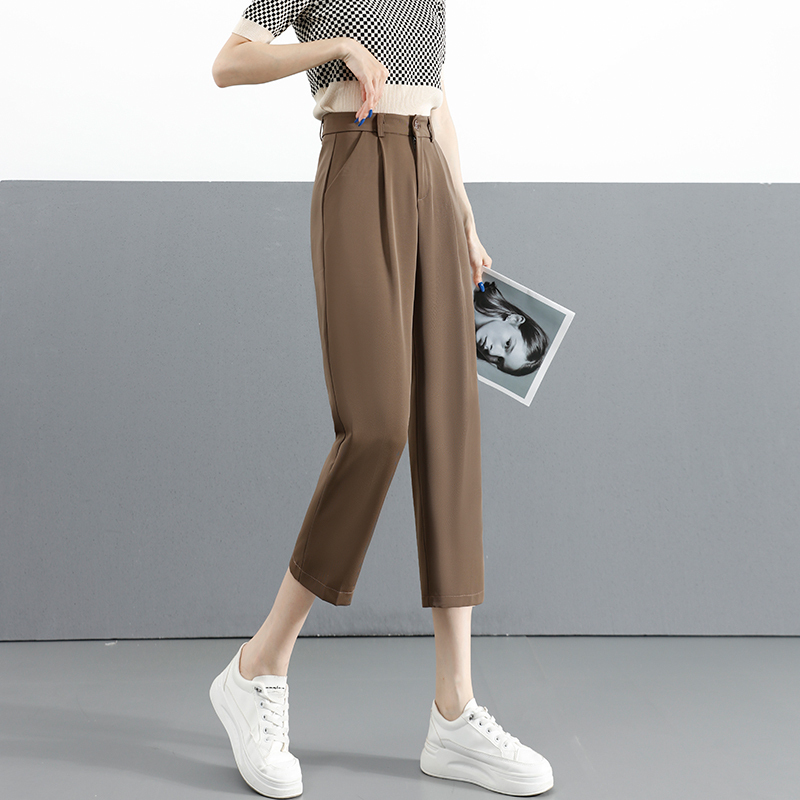 150cm Petite Women's Cropped Suit Pants for Spring and Autumn, High-Waisted Straight-Leg Nine-Point Cigarette Pants, Casual Harem Slim-Fit Pants