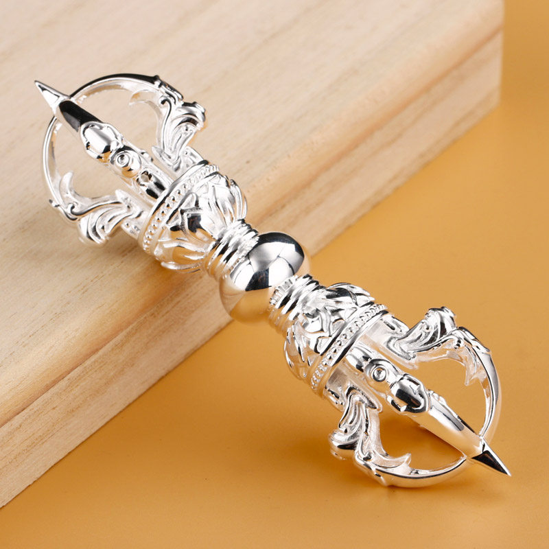 Sterling silver five-strand vajra pestle 10CM Yongle style Tibetan tantric magic instrument pure handmade gifts to the master offering