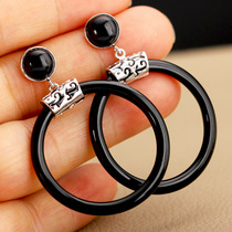 Mingjun black agate stone large earrings 925 sterling silver earrings send a woman gift jewelry earrings boutique