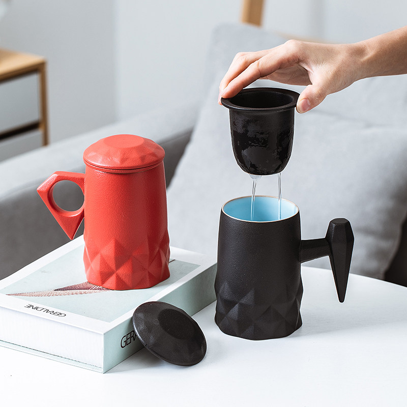 Ceramic tea mug filter with lid tea water separation office household scented tea cup creative personality customization