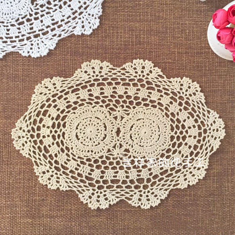 Mascot Handmade Crochet Cotton Thread Hollowed-out Decorated Dining Mat Retro Shooting American Oelliptical Rice White 30 * 45C