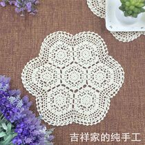 Auspicious home Japanese handmade crochet flower decorative cover towel pan pad cotton retro hollow table pad rice white