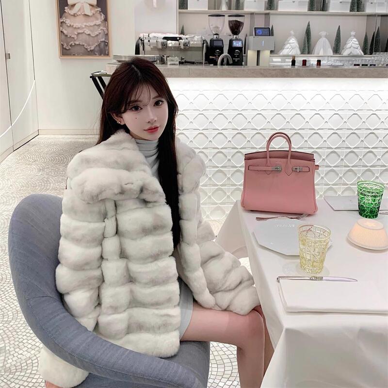 High-End [Ice Gray Amber] Totoro-Style Faux Rabbit Fur Coat for Women, 2025 Winter Thickened Fur Coat