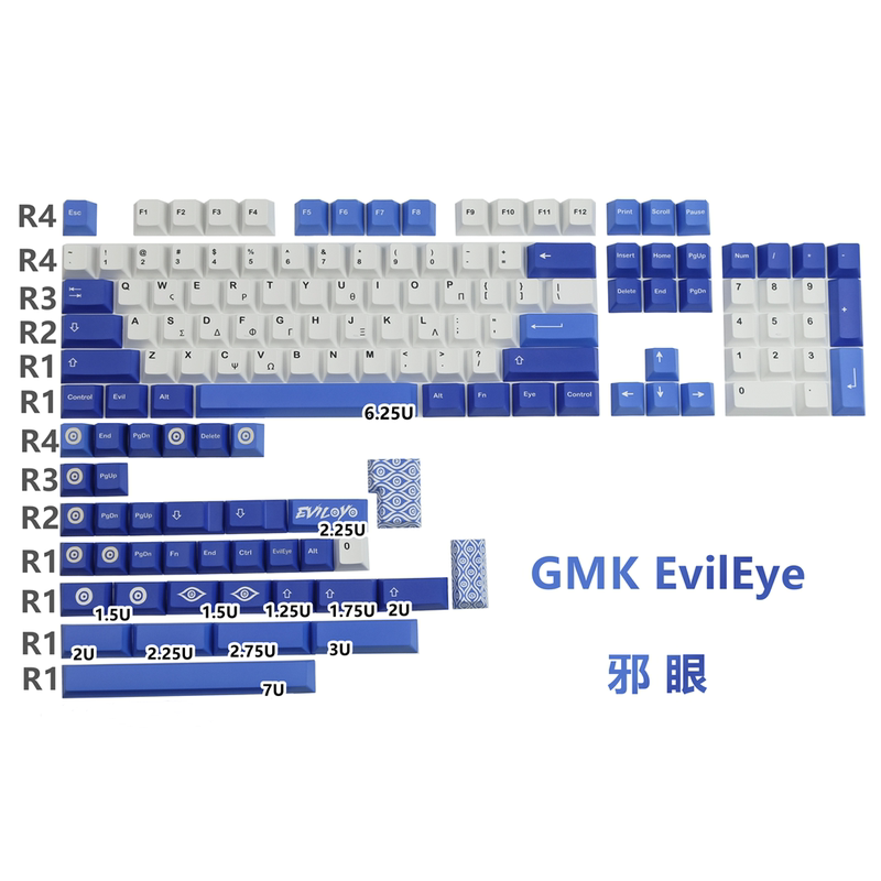 Gmk-Evileye Evil Eye Keycaps Pbt Dye-Sublimation Mechanical Keyboard Keycaps Personalized Original Full Set Compatible with 980