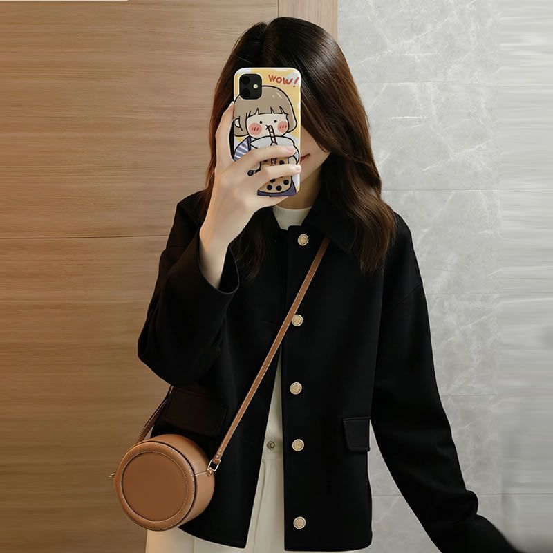 2026 New Trendy Black Lapel Baseball Jacket with a High-End Feel for Women, Spring and Autumn Style