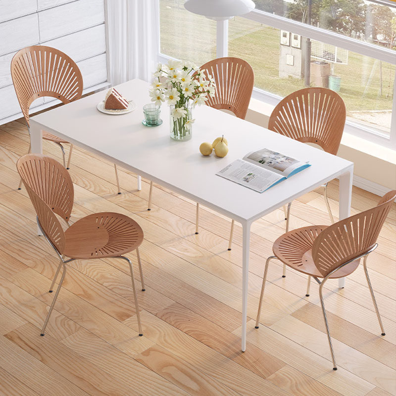 Pure white slate dining table Italian light luxury minimalist small apartment Nordic modern minimalist household aluminum rectangular dining table