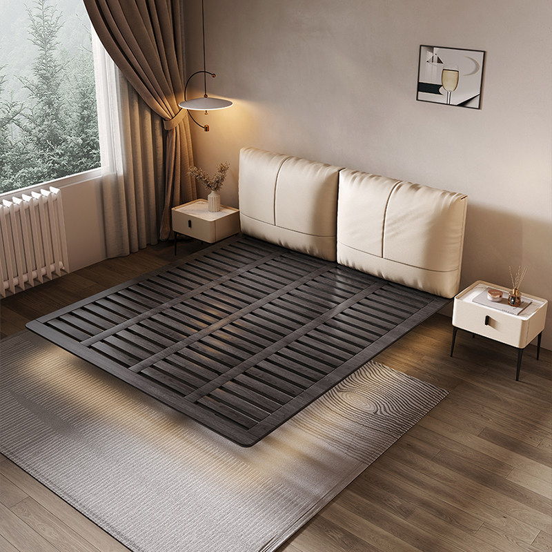 Suspended bed minimalist Italian light luxury leather bed 2022 new with sensor light master bedroom modern minimalist soft bed